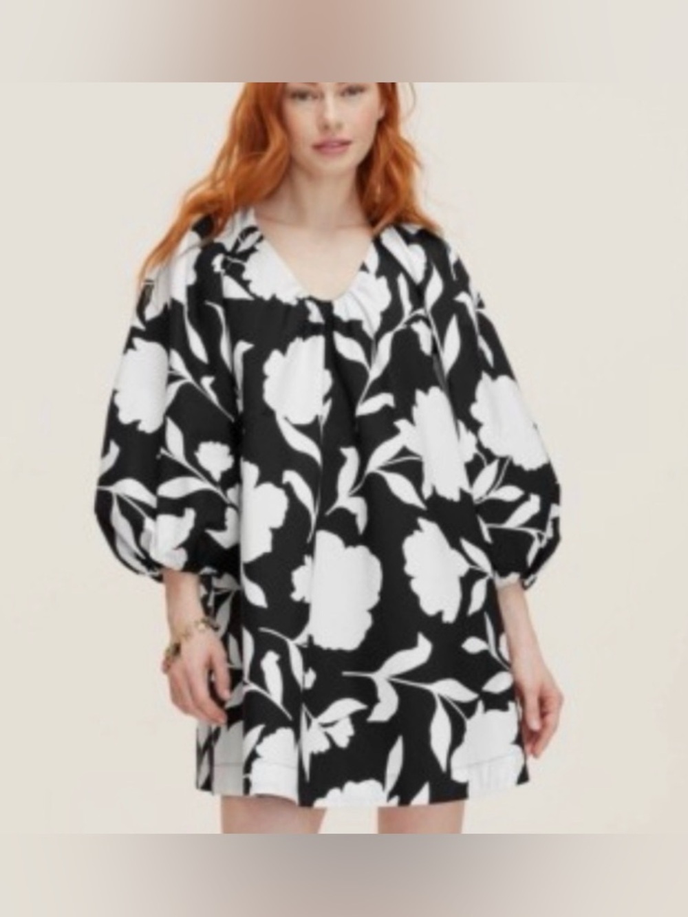 Kate Spade X Target Black & White Floral V-Neck Puff Sleeve Mini Dress